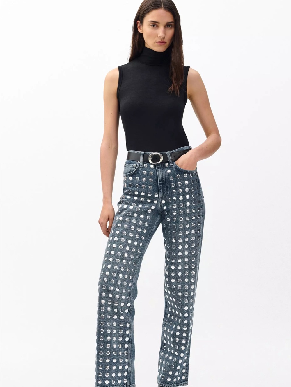 Rag & Bone The Shea High-Rise Relaxed Straight Studded Jeans - Picture 15 of 16
